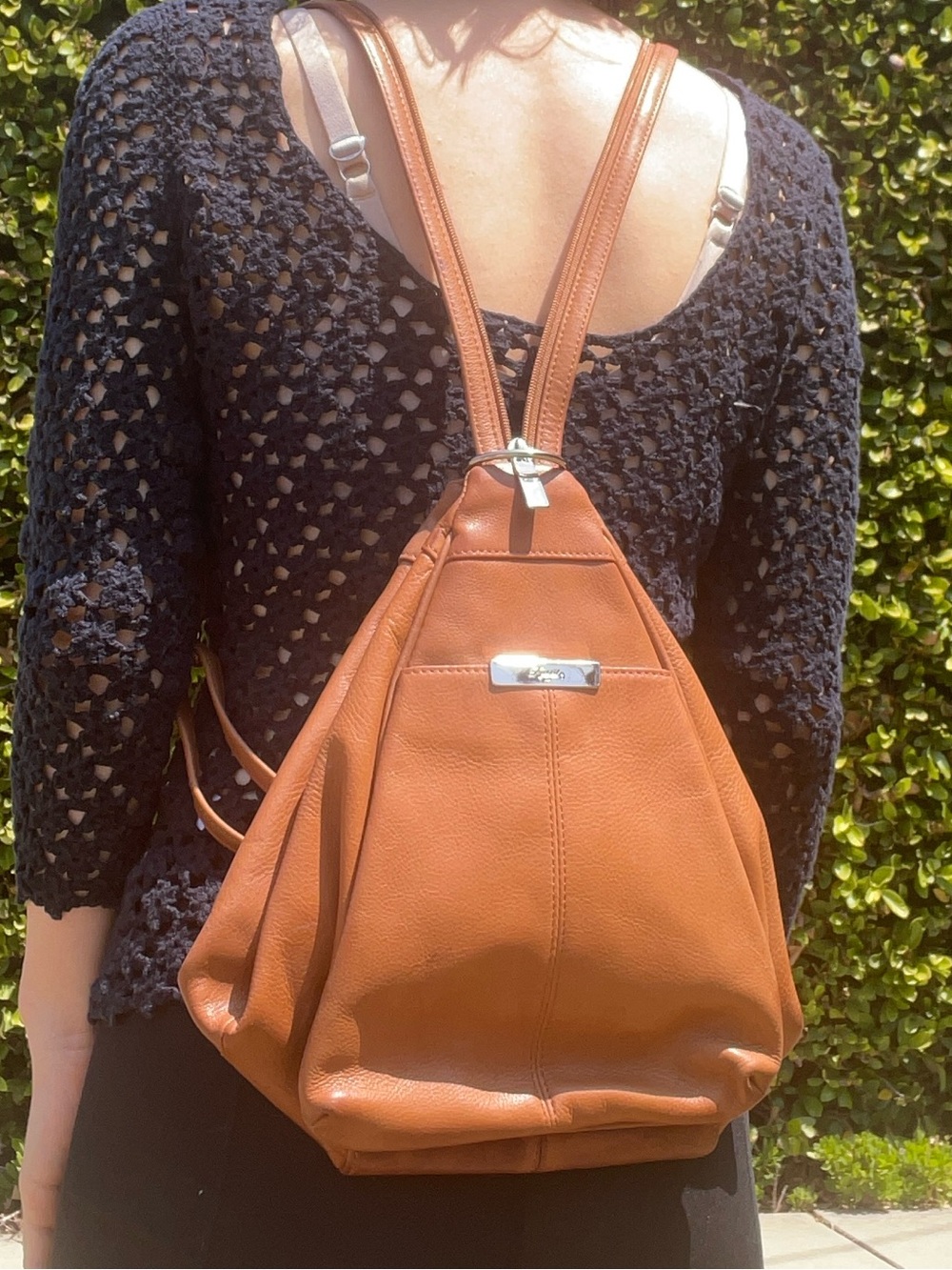 Fossil Soft Leather Convertible Triangle Festival Backpack in Tan Cognac